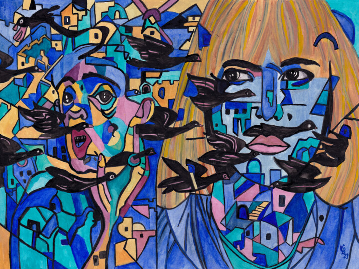 Das Mädchen und der Dämon 绘画, 11.8x15.8 in