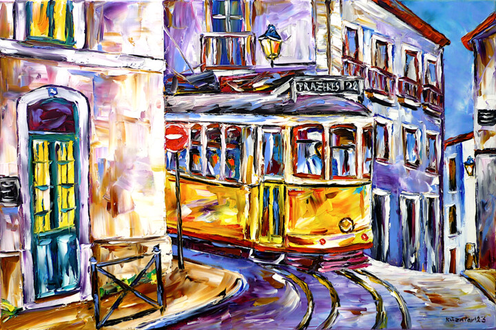 Malerei mit dem Titel "In the alleys of Li…" von Mirek Kuzniar, Original-Kunstwerk, Öl
