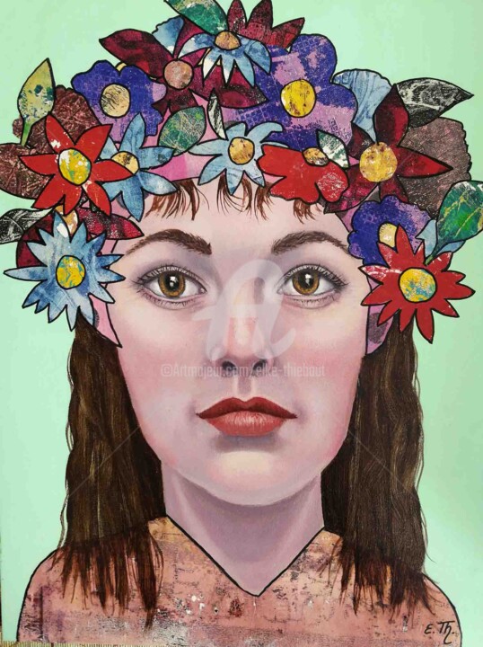 绘画 标题为“Spring (Visage 21)” 由Elke Thiébaut, 原创艺术品, 丙烯