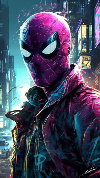 Spiderman In Street 数字艺术, 47.2x23.6 in