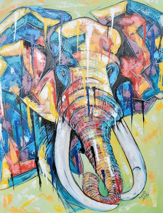 Sunset elephant 绘画, 47.2x35.4 in