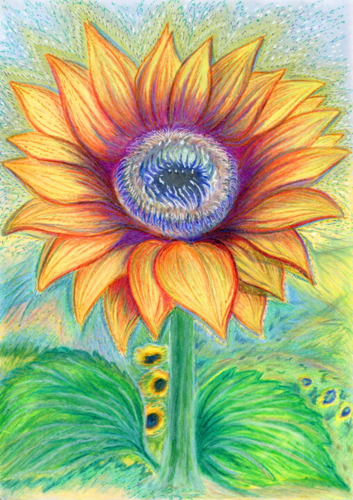 Interior painting "Sunflowers. A field of life and happiness 图画, 11.8x8.3 in