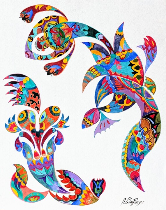 le lézard et la grenouille 绘画, 25.6x19.7 in