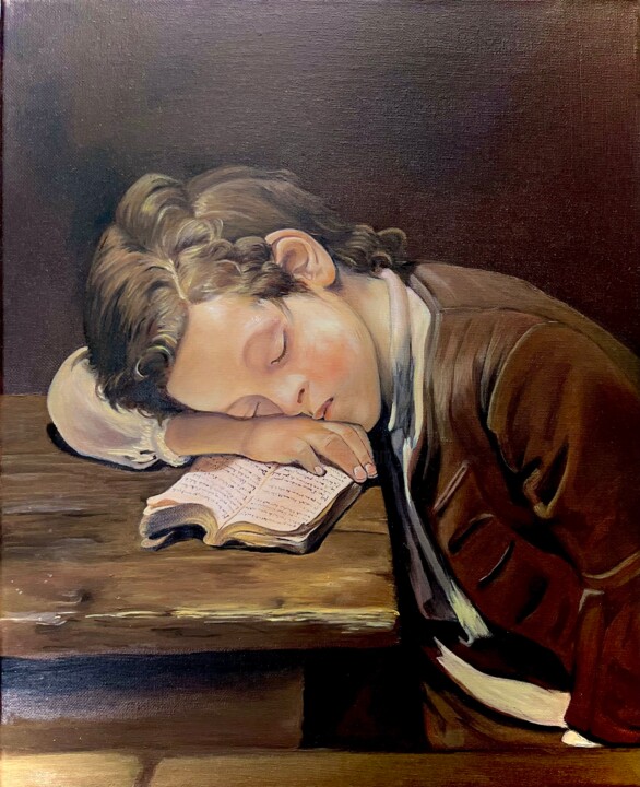 Petit écolier endormi de Greuze 绘画, 16.1x13 in