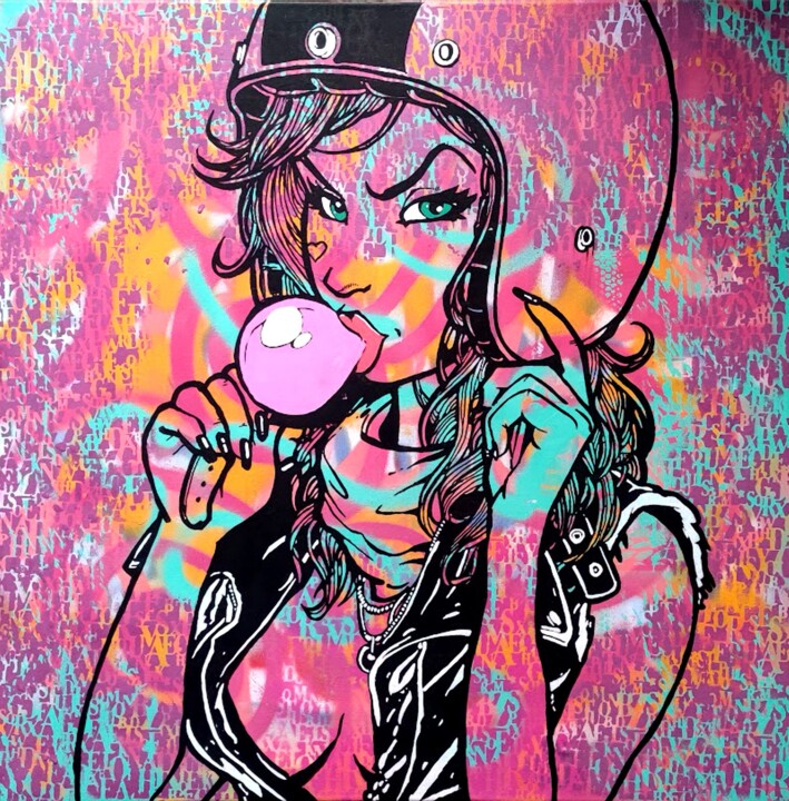 Bikergirl 绘画, 31.5x31.5 in
