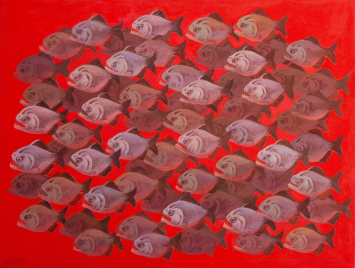 Piranha 绘画, 36.6x48.8 in