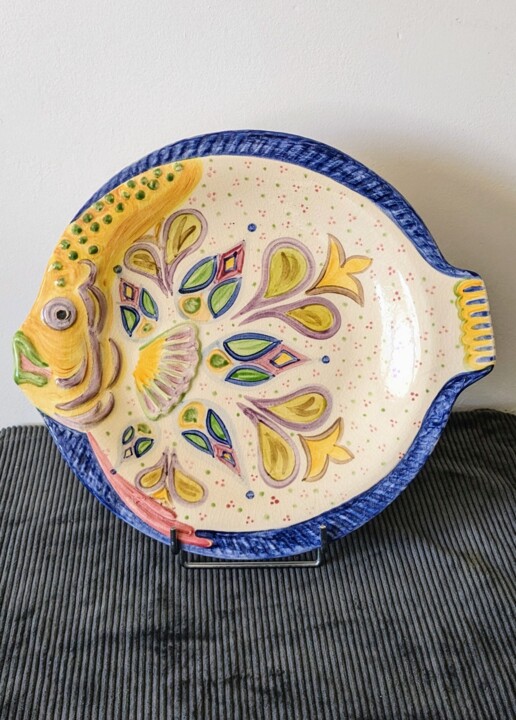 assiette poisson en céramique 005 雕塑, 10.4x11.6 in