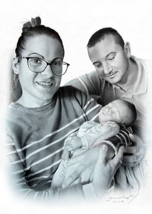 Σχέδιο με τίτλο "HAPPY FAMILY" από Miro Gradinšćak, Αυθεντικά έργα τέχνης, Γραφίτης