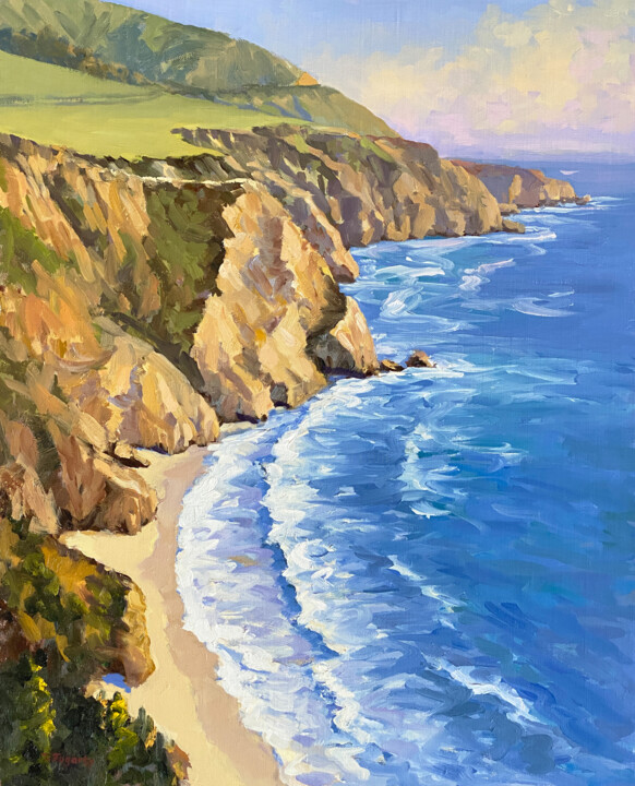 Schilderij getiteld "Big Sur Road Trip" door Tatyana Fogarty, Origineel Kunstwerk, Olie Gemonteerd op Aluminium