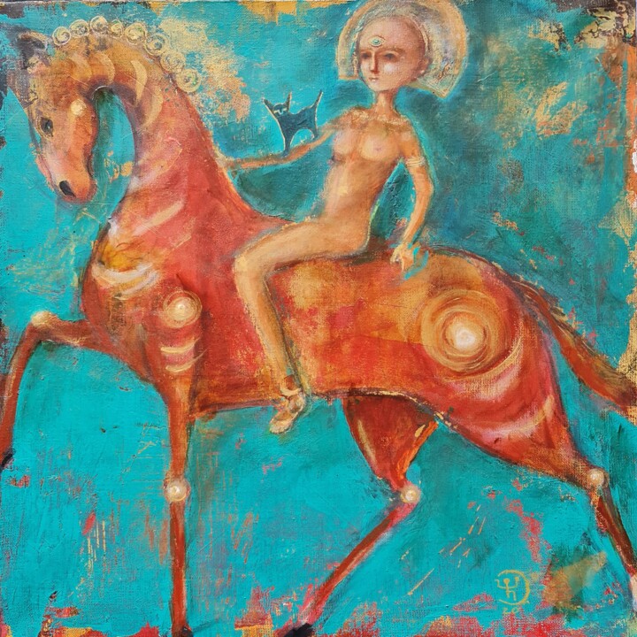 red horse 绘画, 15.8x15.8 in