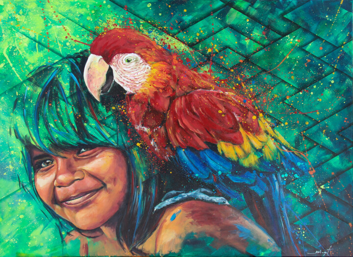 Painting titled "Amazonie 2" by Magali Angot (Mangot), Original Artwork, Acrylic Mounted on Wood Stretcher frame