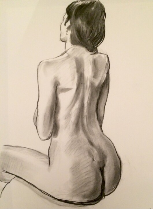 Nu vu de dos séance au fusain 图画, 25.6x19.7 in