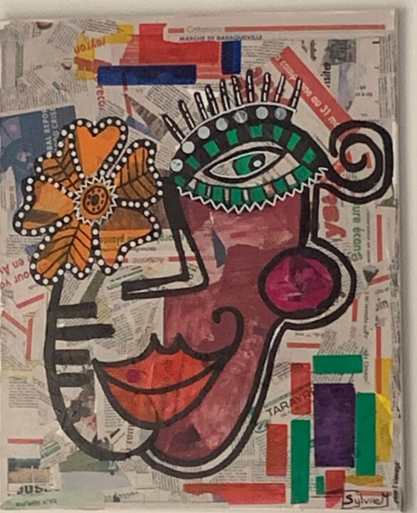 Tableau contemporain, inspiration cubisme collage 绘画, 24x19.7 in