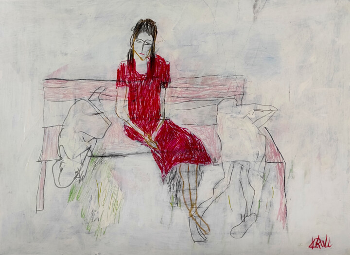 Mit Kindern auf der Bank 图画, 15.6x21.3 in
