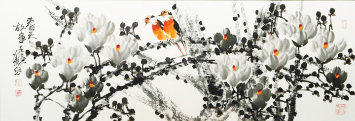 Painting titled "Spring story 春天故事 （…" by Dayou Lu, Original Artwork, Pigments