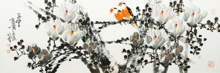 Painting titled "Fragrance of Magnol…" by Dayou Lu, Original Artwork, Pigments