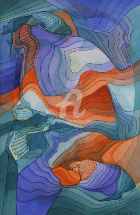 Painting titled "Abstraction 14-02-23" by Richard Aubin, Original Artwork, Watercolor