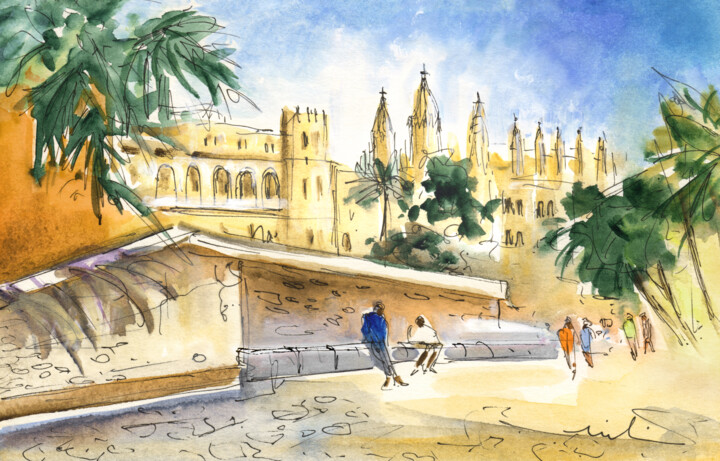 Palma De Mallorca Cathedral 01 Painting, 5.1x8.3 in