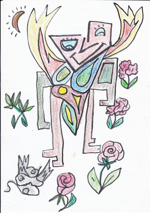 Peinture intitulée "Ange coloré à tête…" par Balavoine Sophie, Œuvre d'art originale, Pastel
