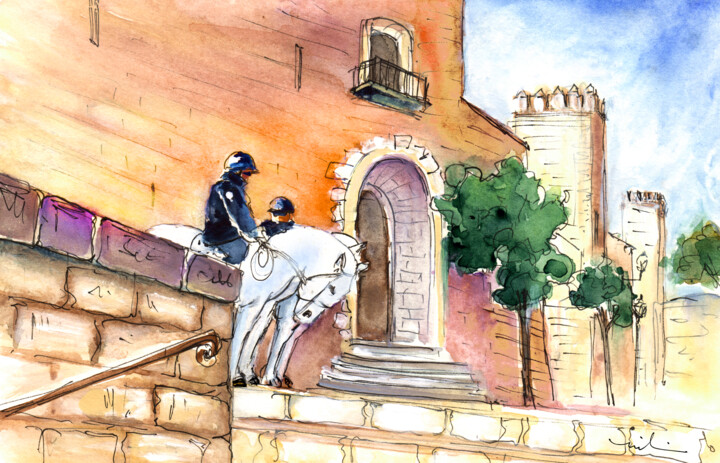 White Horses By The Cathedral In Palma De Mallorca 02 绘画, 5.5x8.3 in