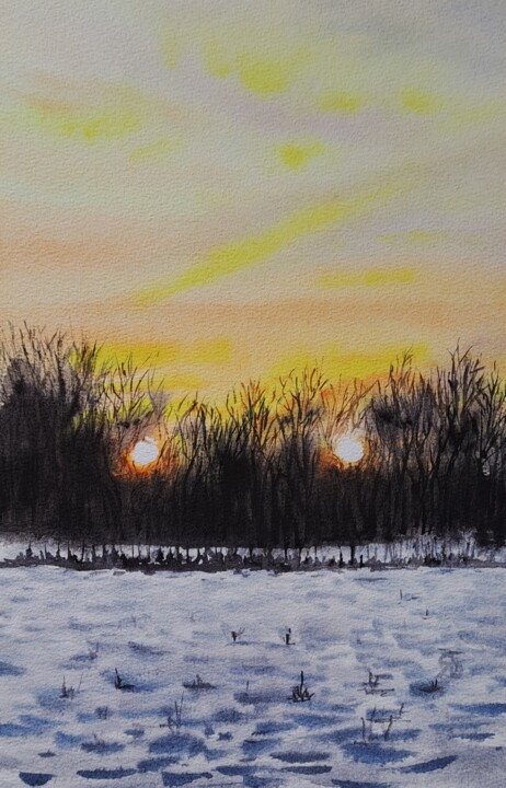 Burning yellow eye of dawn 绘画, 12.6x9.1 in