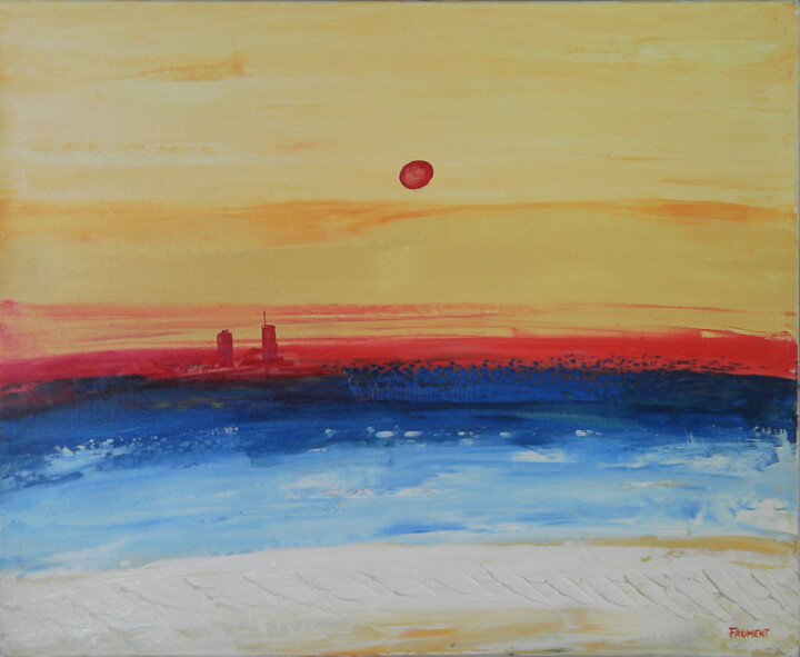 Peinture intitulée "ANTIBES SOUS LA LUN…" par Michèle Froment, Œuvre d'art originale, Huile Monté sur Châssis en bois