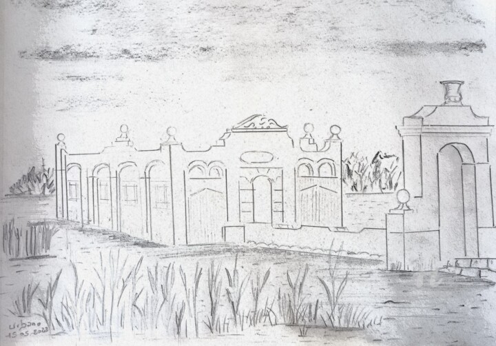 Lac de Banyoles Espagna Drawing, 11.8x16.1 in