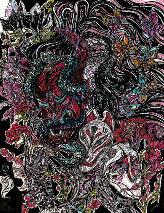 Samurai Mask 绘画, 30.7x23.6 in