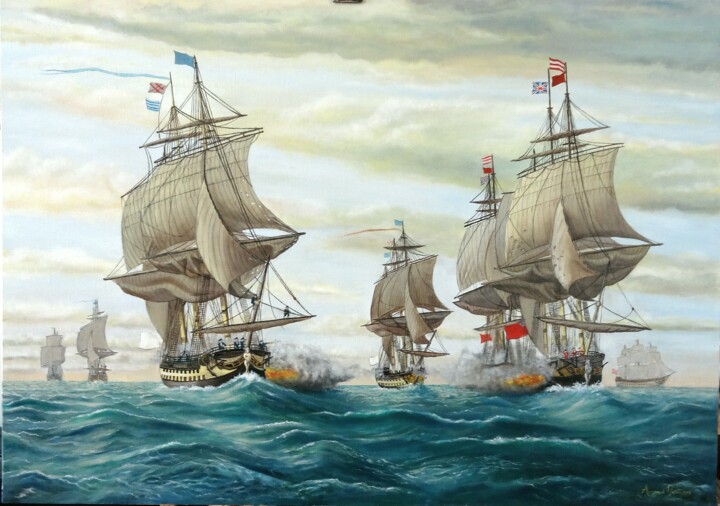 Painting titled "Bataille navale." by Arnaud Montenon, Original Artwork, Oil