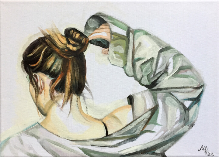 Schilderij getiteld "Shroud IV." door Szabrina Maharita, Origineel Kunstwerk, Acryl Gemonteerd op Frame voor houten brancard