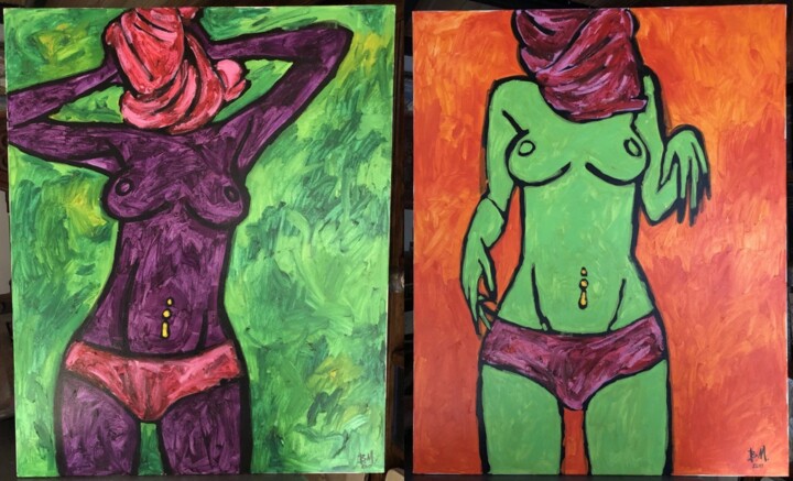 Diptych "Pink Parandzha" 绘画, 39.4x63 in