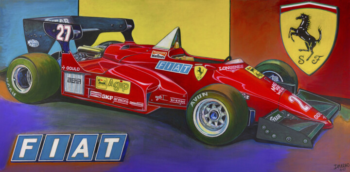 FERRARI F1 CAR 1984 绘画, 19.7x39.4 in