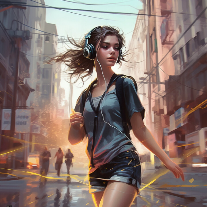 Digitale Kunst mit dem Titel "Girl in the Streets…" von Guze, Original-Kunstwerk, KI-generiertes Bild