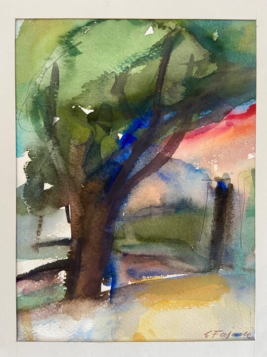 "Landschaft Niederösterreich" Aquarell 绘画, 11.9x9.4 in