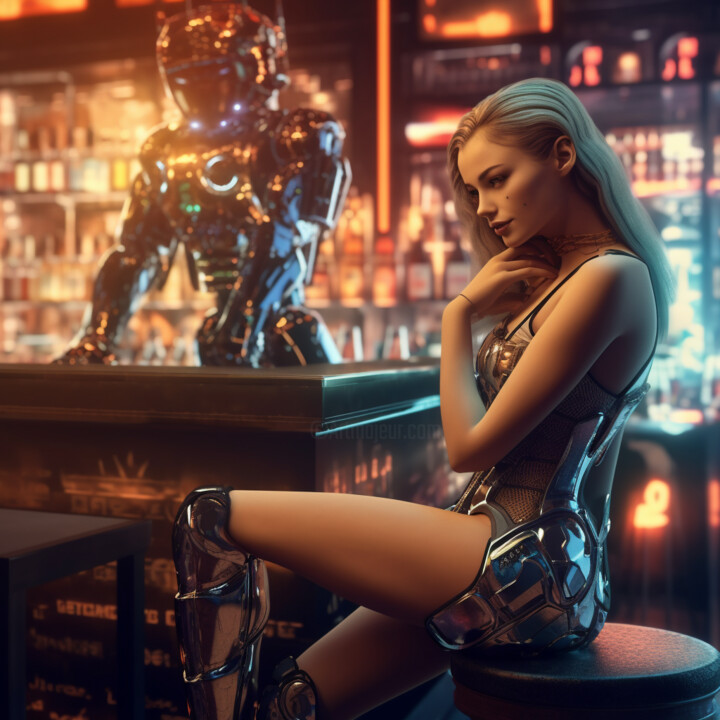 Цифровое искусство под названием "Girl and Robot" - Guze, Подлинное произведение искусства, Изображение, сгенерированное ИИ
