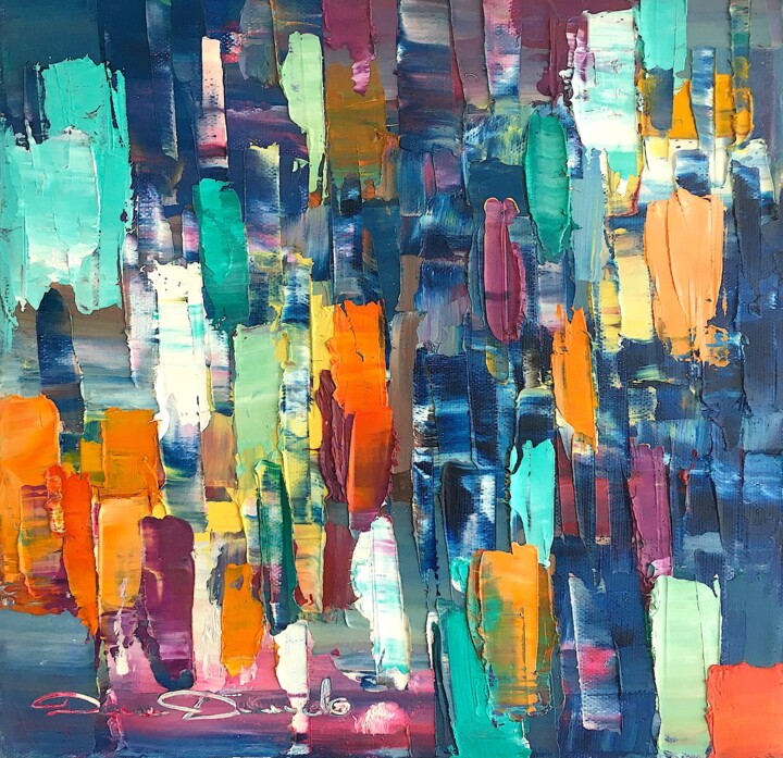 Peinture intitulée "Blue rain 2" par Dam Domido, Œuvre d'art originale, Huile Monté sur Châssis en bois