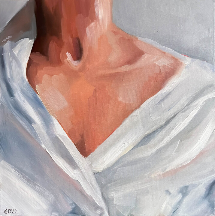 In the White Shirt - Sexy Female Figure Painting Painting 绘画, 11.8x11.8 in