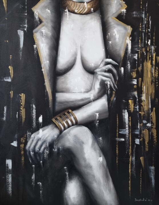 Oil painting on canvas " Misterior woman " 绘画, 35.4x27.6 in