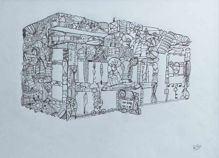 "Immeuble rempli de…" başlıklı Resim Roselyne Quinchon/Creff tarafından, Orijinal sanat, Kalem