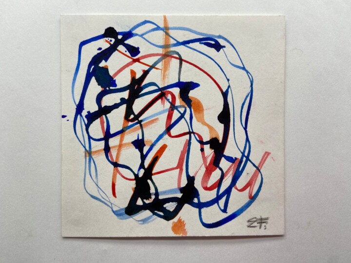 "ohne Titel" Buntes Gesicht mit Faserstift, 1970er 绘画, 3.7x4.7 in
