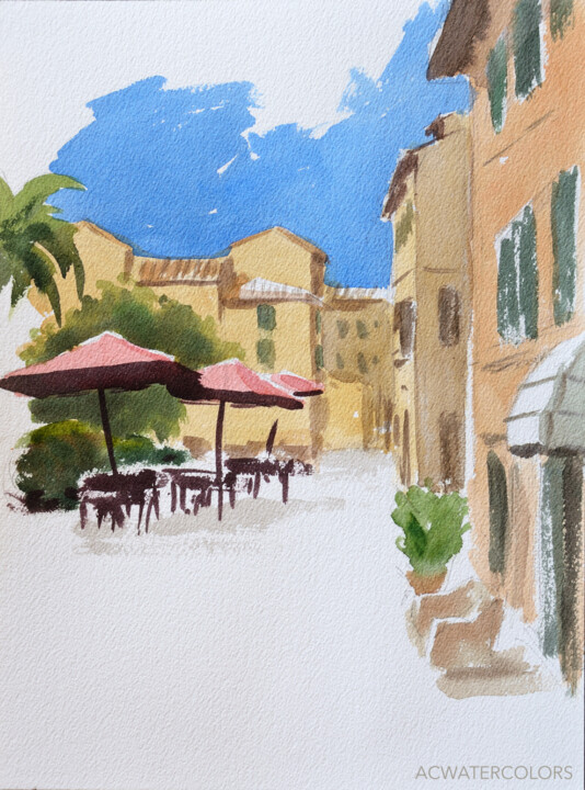 Painting titled "Strada in Italia" by Alain Crousse (ACWATERCOLORS), Original Artwork, Watercolor
