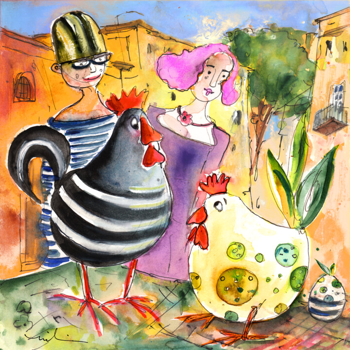 The Chicken From Taormina 绘画, 8.3x8.3 in