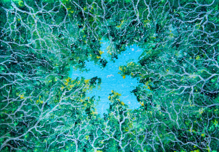 THE ENERGY OF NATURE, silver trees, metaphorical, symbolic 绘画, 5.1x7.4 in