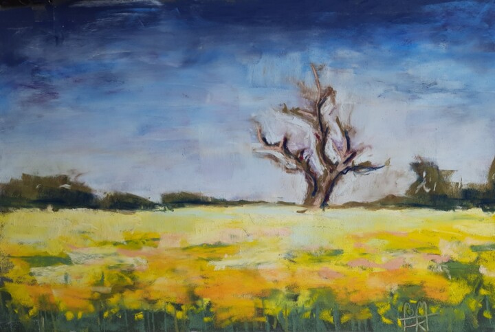 champ de colza par temps d´orage Painting, 8.3x12.6 in