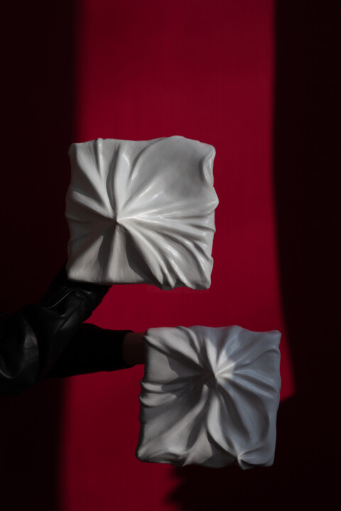 Sculpture titled "Diptych Meringue" by Anastasia Nesterenko, Original Artwork, Plaster Mounted on Wood Panel