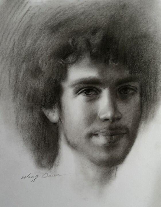 Drawing titled "sketch male portrai…" by Wang Quan, Original Artwork, Charcoal