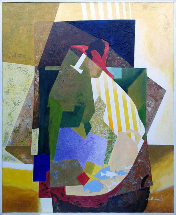 Machan' poissons 绘画, 39.4x31.9 in