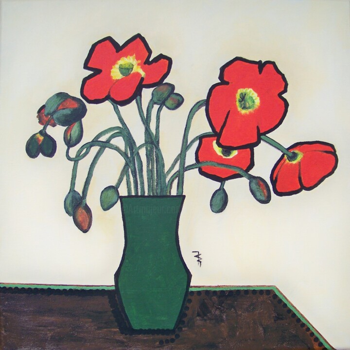 Peinture intitulée "Coquelicots" par Maryse Curinier-Rochette, Œuvre d'art originale, Acrylique Monté sur Châssis en bois