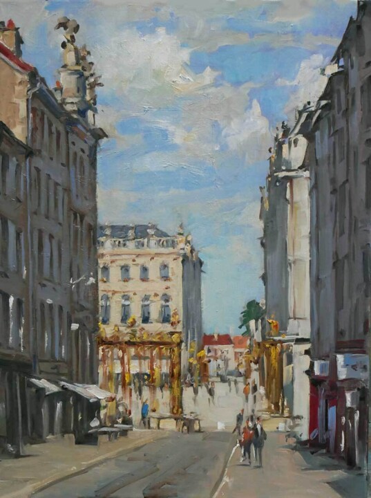 Painting titled "En descendant la ru…" by Christian Arnould, Original Artwork, Oil