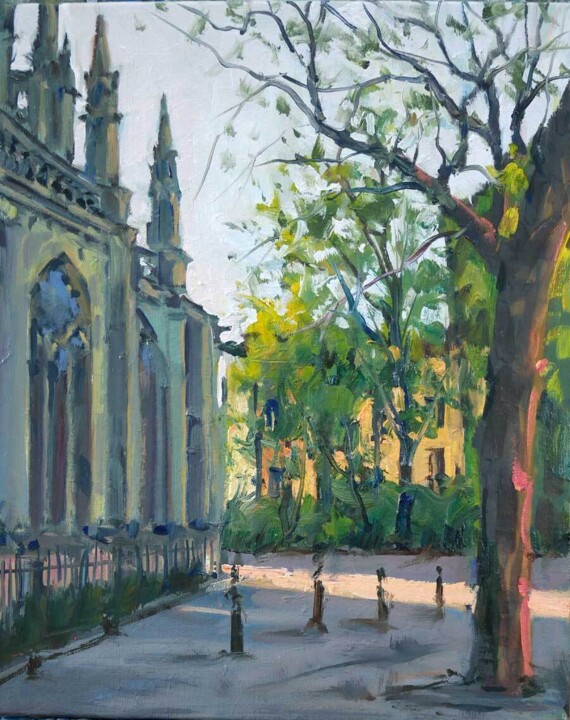 Painting titled "Derrière la cathédr…" by Christian Arnould, Original Artwork, Oil